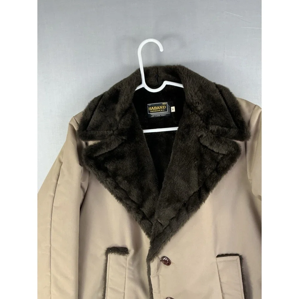 Haband Men's Fur Lined Coat Tan Button Front Warm Winter Jacket Size M